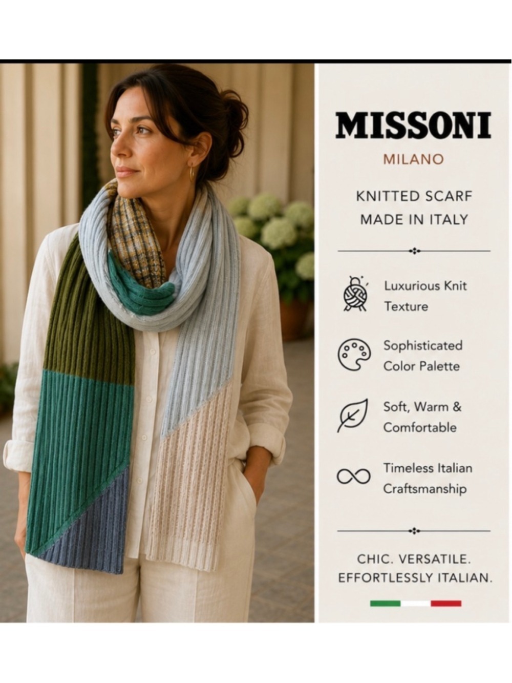 Women's Missoni Knitted Scarf One Size Blue Green Multi-Color Wool